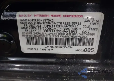 2016 Mitsubishi Outlander Sport 2.0 Es из США, поврежденный, VIN JA4AR3AU8GZ024334